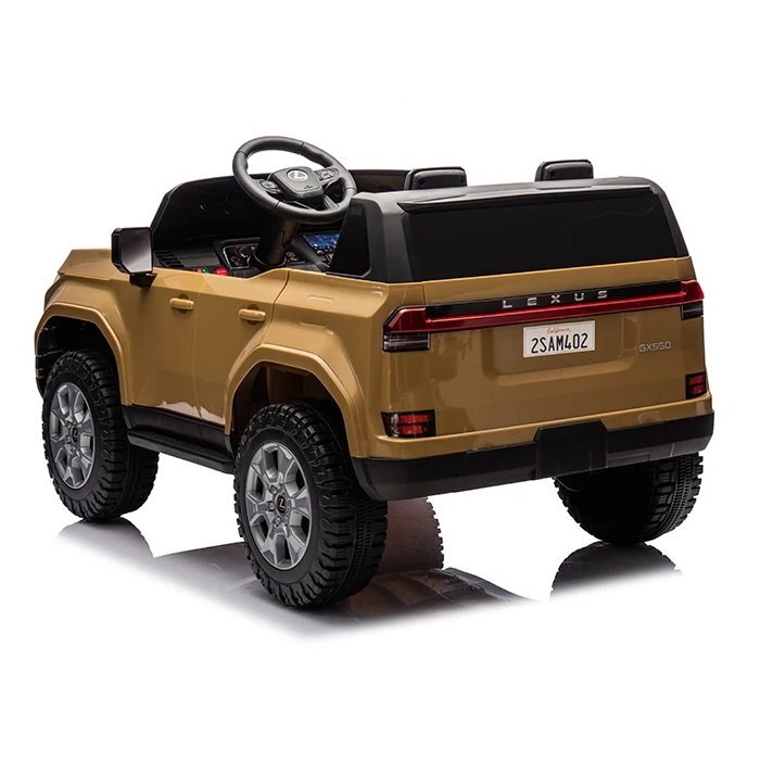 Lexus Masinuta electrica pentru copii cu licenta GX550 Champagne 4x4 cu telecomanda acumulator 24V7Ah Roti EVA Scaun din piele4 Motoare x 55W oglinzi retrovizoare lumini LED afisaj baterie