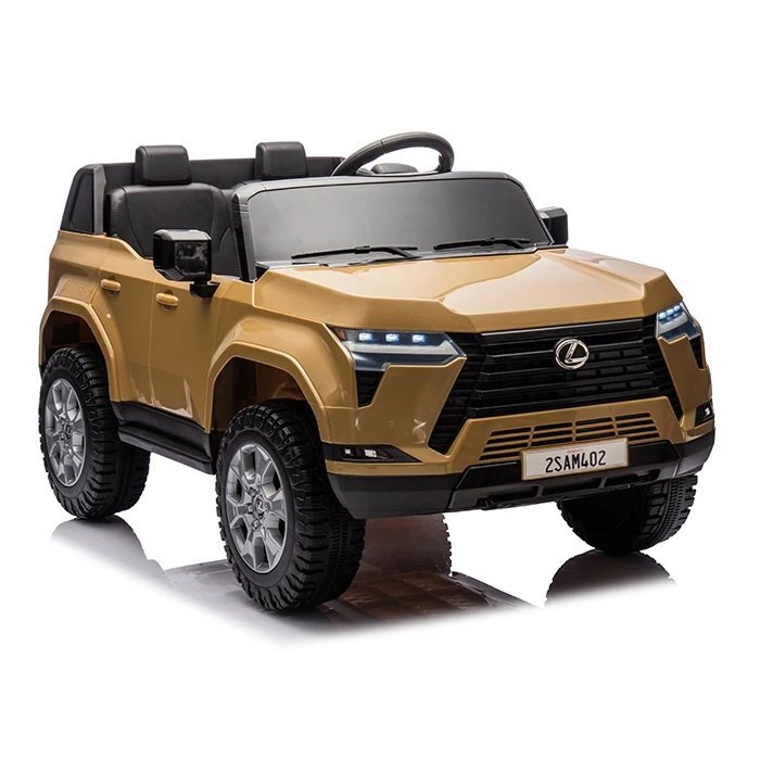 Lexus Masinuta electrica pentru copii cu licenta GX550 Champagne 4x4 cu telecomanda acumulator 24V7Ah Roti EVA Scaun din piele4 Motoare x 55W oglinzi retrovizoare lumini LED afisaj baterie