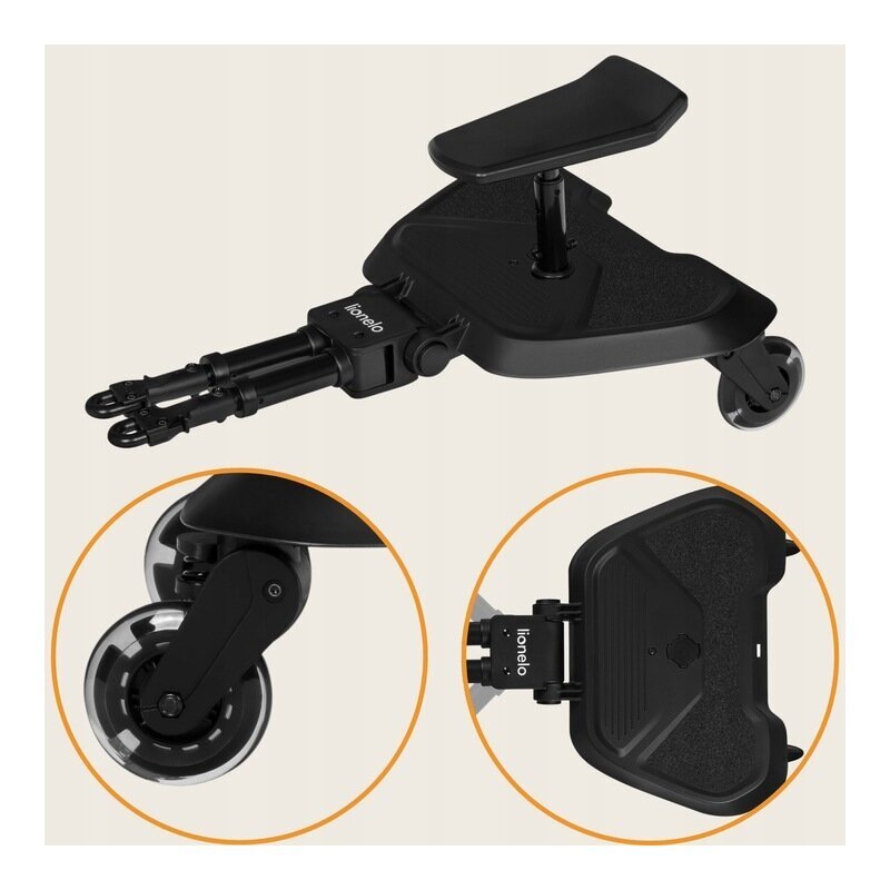 Lionelo Adaptor universal carucior pentru al doilea copil Buggy Board Negru 2 in 1 3 pozitii reglare sezut pe inaltime platforma antiderapanta roti cu lumini colorate sustine 25 kg