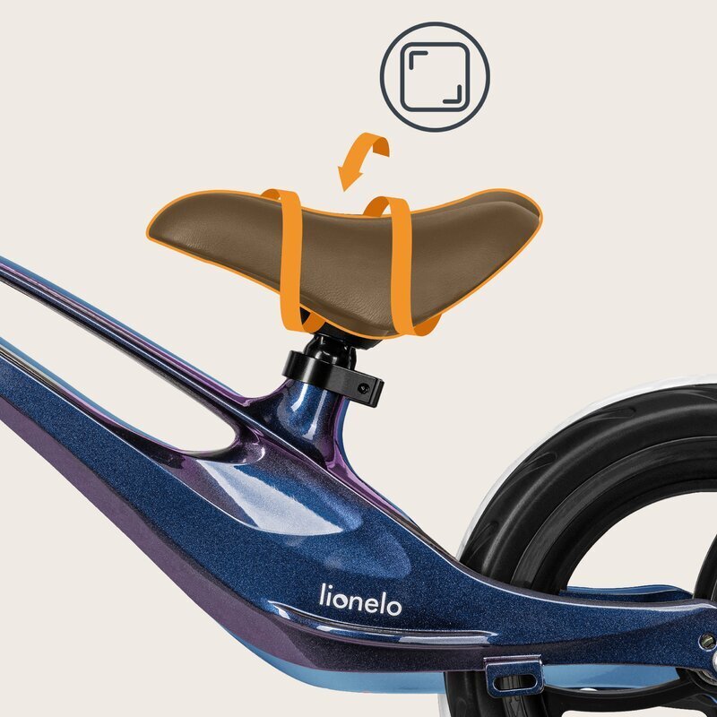 Lionelo Bicicleta copii fara pedale Bart 12 inch Blue Violet roti din spuma EVA de la 2 ani pana la 30 kg scaun reglabil de la 35-43 cm ghidon ajustabil suport pentru picioare in relief maner de transport