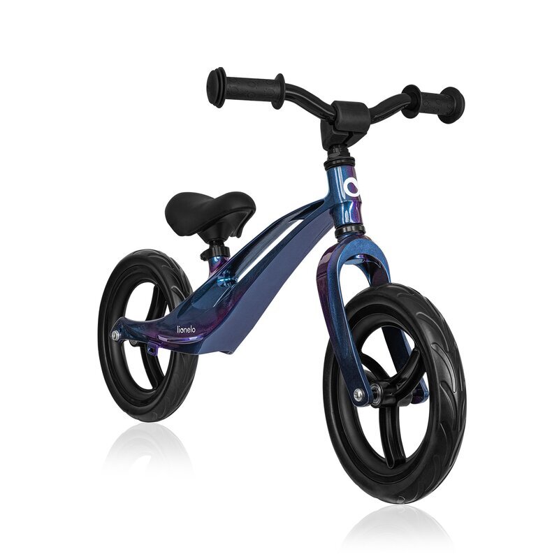 Lionelo Bicicleta copii fara pedale Bart 12 inch Blue Violet roti din spuma EVA de la 2 ani pana la 30 kg scaun reglabil de la 35-43 cm ghidon ajustabil suport pentru picioare in relief maner de transport