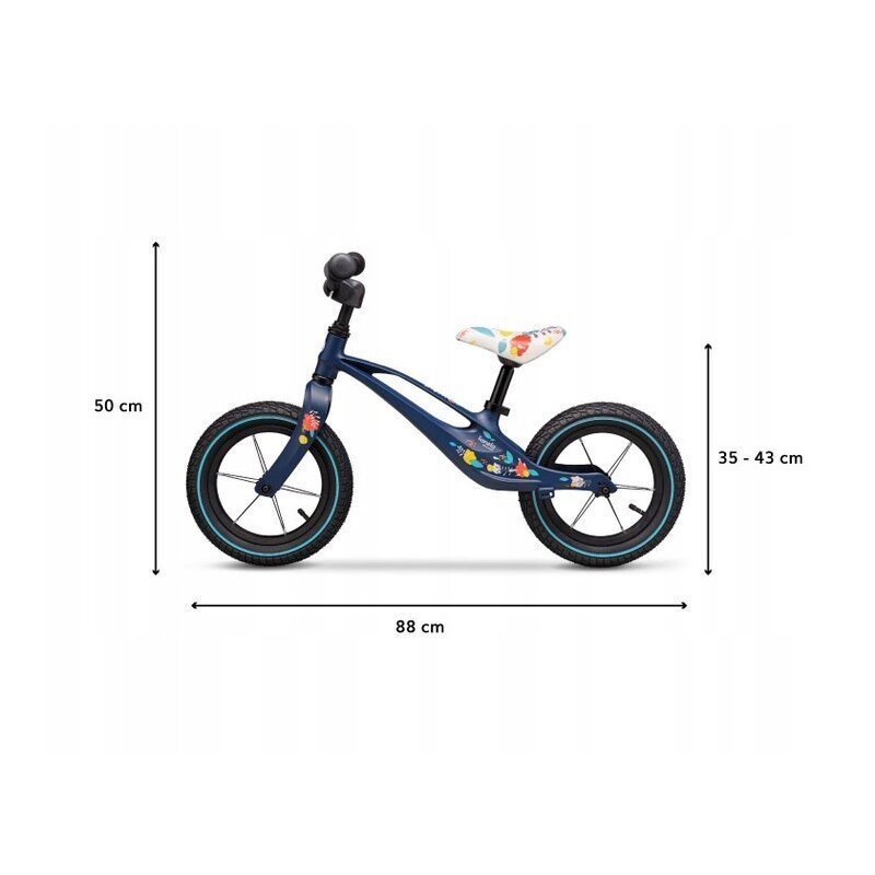 Lionelo Bicicleta copii fara pedale Bart Air albastru 12 inch cu roti gonflabile constructie din magneziu greutate foarte mica scaun si ghidon reglabile pe inaltime greutate maxima suportata 30 kg