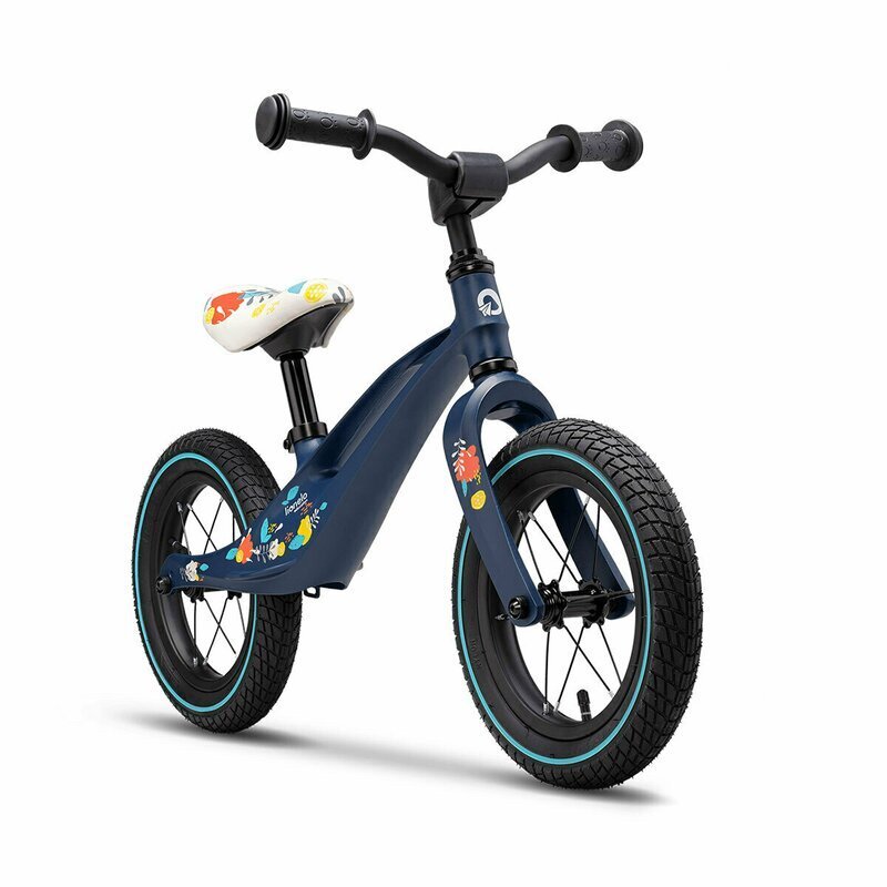 Lionelo Bicicleta copii fara pedale Bart Air albastru 12 inch cu roti gonflabile constructie din magneziu greutate foarte mica scaun si ghidon reglabile pe inaltime greutate maxima suportata 30 kg