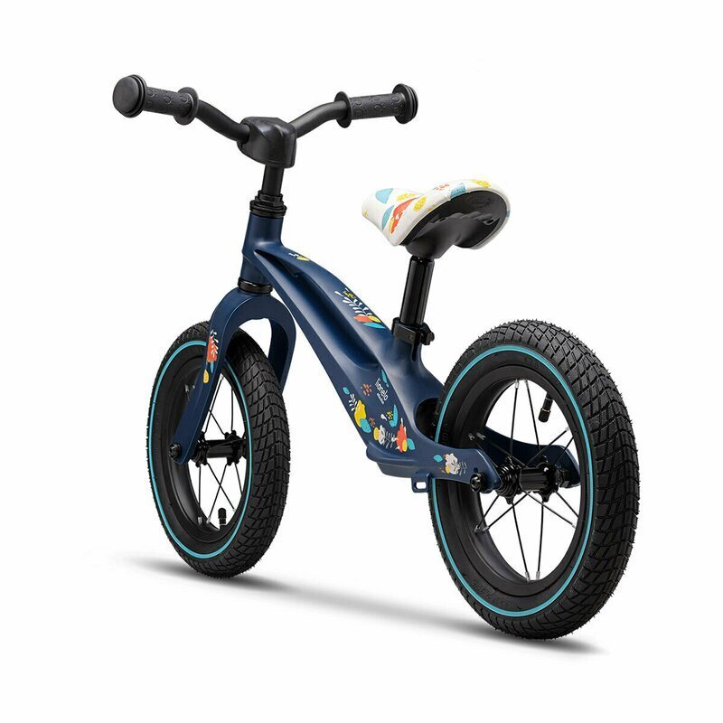 Lionelo Bicicleta copii fara pedale Bart Air albastru 12 inch cu roti gonflabile constructie din magneziu greutate foarte mica scaun si ghidon reglabile pe inaltime greutate maxima suportata 30 kg
