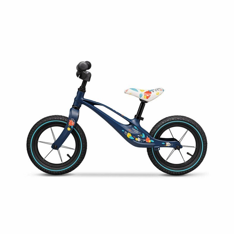 Lionelo Bicicleta copii fara pedale Bart Air albastru 12 inch cu roti gonflabile constructie din magneziu greutate foarte mica scaun si ghidon reglabile pe inaltime greutate maxima suportata 30 kg