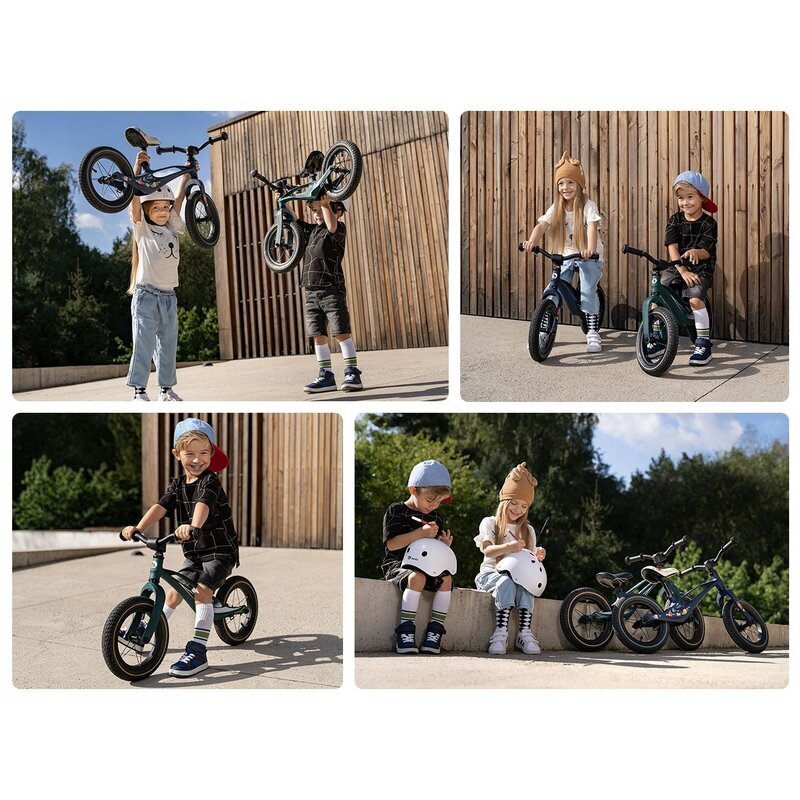 Lionelo Bicicleta copii fara pedale Bart Air green forest 12 inch cu roti gonflabile constructie din magneziu greutate foarte mica scaun si ghidon reglabile pe inaltime greutate maxima suportata 30 kg