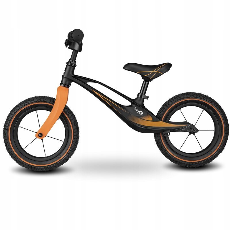 Lionelo Bicicleta copii fara pedale Bart Air negru 12 inch cu roti gonflabile constructie din magneziu greutate foarte mica scaun si ghidon reglabile pe inaltime greutate maxima suportata 30 kg