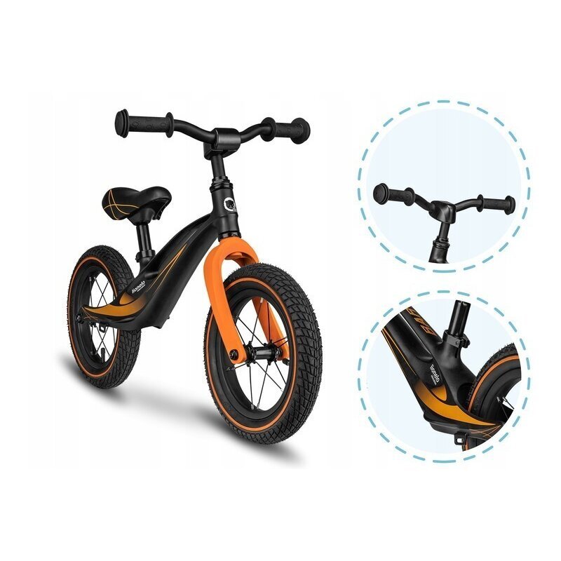 Lionelo Bicicleta copii fara pedale Bart Air negru 12 inch cu roti gonflabile constructie din magneziu greutate foarte mica scaun si ghidon reglabile pe inaltime greutate maxima suportata 30 kg
