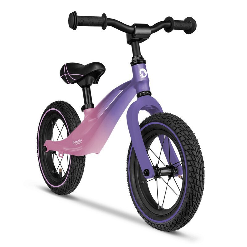 Lionelo Bicicleta copii fara pedale Bart Air Pink Violet 12 inch cu roti gonflabile constructie din magneziu greutate foarte mica scaun si ghidon reglabile pe inaltime greutate maxima suportata 30 kg