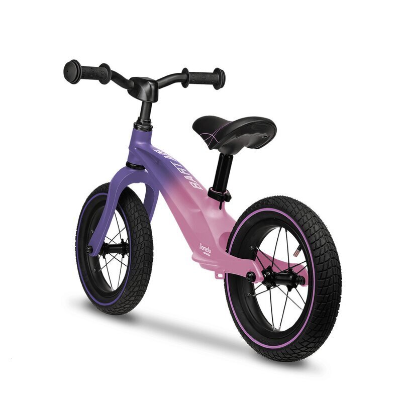 Lionelo Bicicleta copii fara pedale Bart Air Pink Violet 12 inch cu roti gonflabile constructie din magneziu greutate foarte mica scaun si ghidon reglabile pe inaltime greutate maxima suportata 30 kg