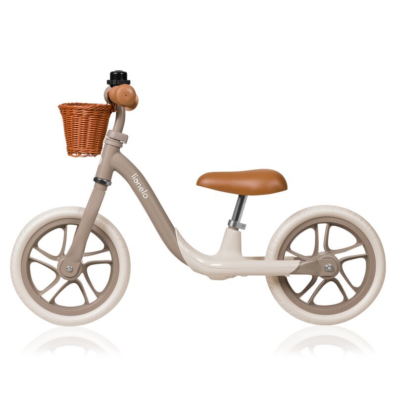 Lionelo Bicicleta fara pedale Alex Plus Usoara Cu ghidon si sa reglabile Include cos depozitare si sonerie Din otel Cu roti din spuma EVA 12 inch Beige Sand
