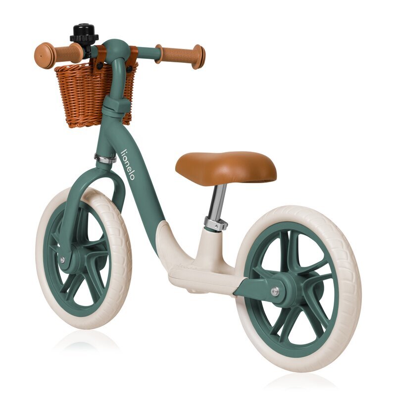 Lionelo Bicicleta fara pedale Alex Plus Usoara Cu ghidon si sa reglabile Include cos depozitare si sonerie Din otel Cu roti din spuma EVA 12 inch Green Forest