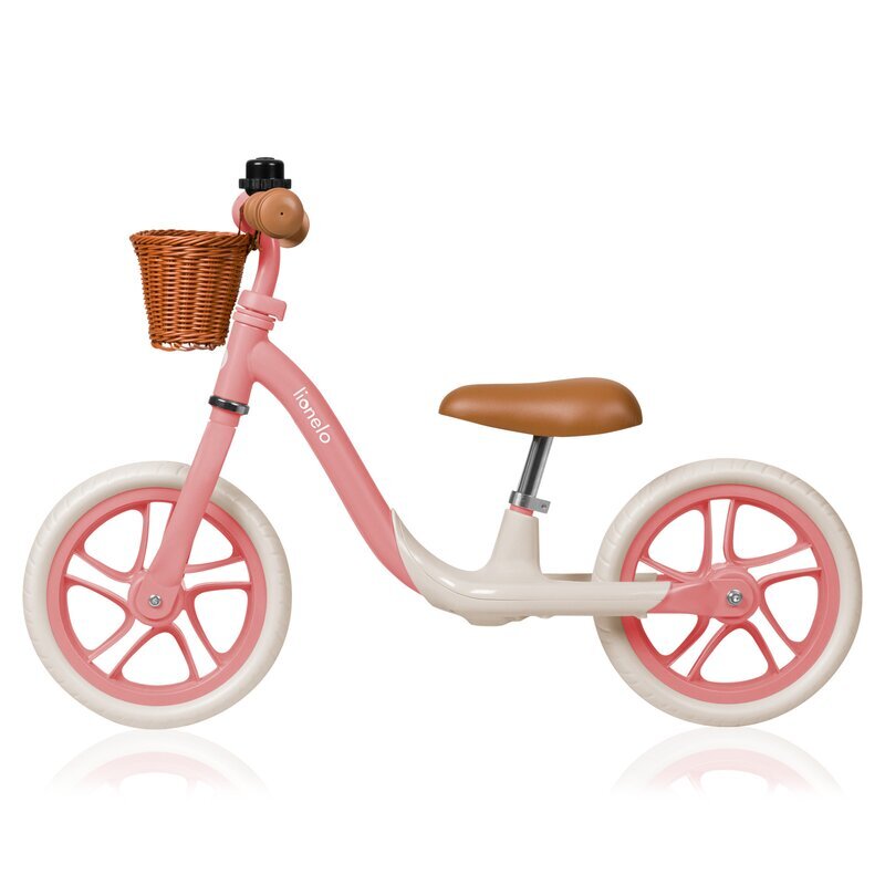 Lionelo Bicicleta fara pedale Alex Plus Usoara Cu ghidon si sa reglabile Include cos depozitare si sonerie Din otel Cu roti din spuma EVA 12 inch Pink Rose