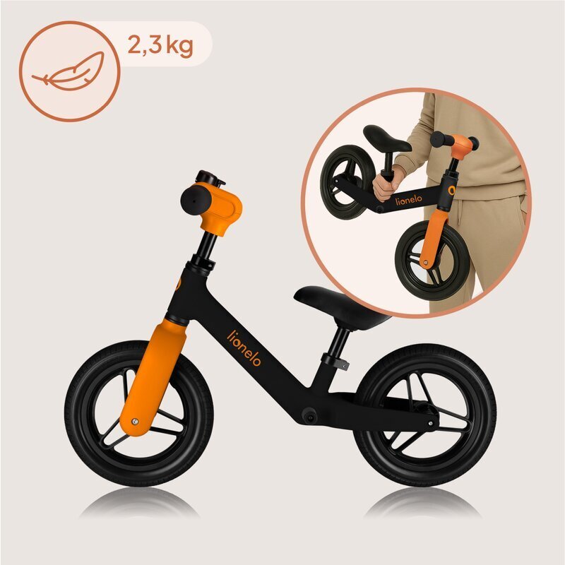 Lionelo Bicicleta fara pedale Toni Portocaliu cu ghidon si sa reglabile ultra usoara 2.8 Kg 18 luni+ sustine 30 kg conform cu standardul EN71-123 certificata TUV SUD