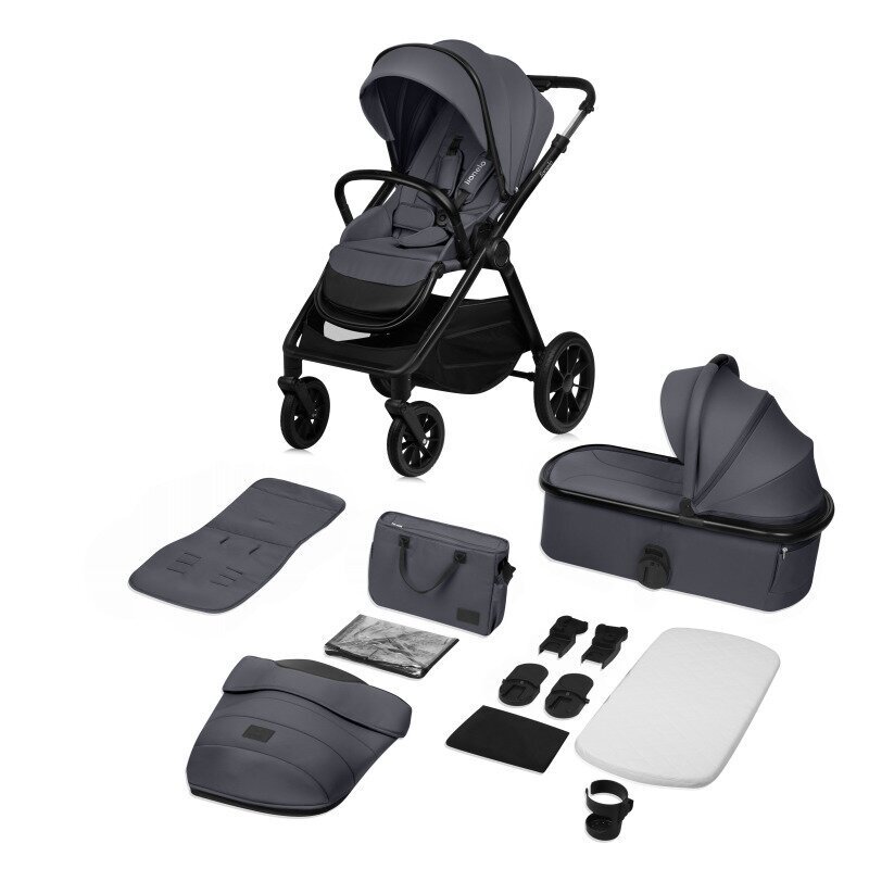 Lionelo Carucior 2 in 1 Layla sarcina maxima 22 kg cadru aluminiu cu landou intarit si salteluta din spuma AirDots reversibil ventilatie 3D accesorii EN1888-1 gri