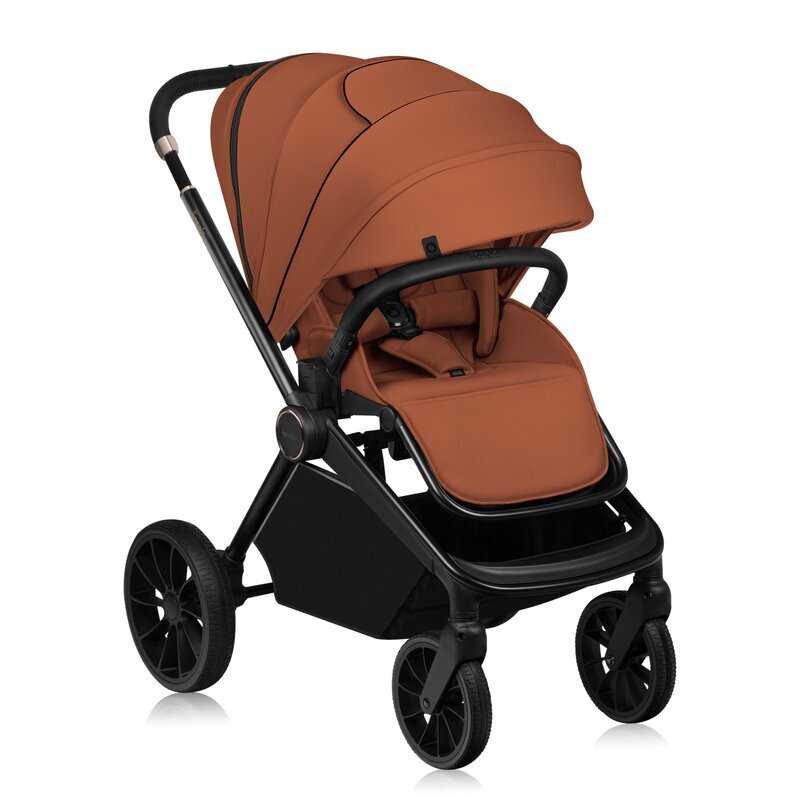 Lionelo Carucior 2 in 1 Mika Plus Cadru din aluminiu Cu landou intarit si salteluta moale Reversibil Cu sistem de ventilatie 3D Cu accesorii Sarcina maxima 22 kg Standard de siguranta EN1888-1 maro
