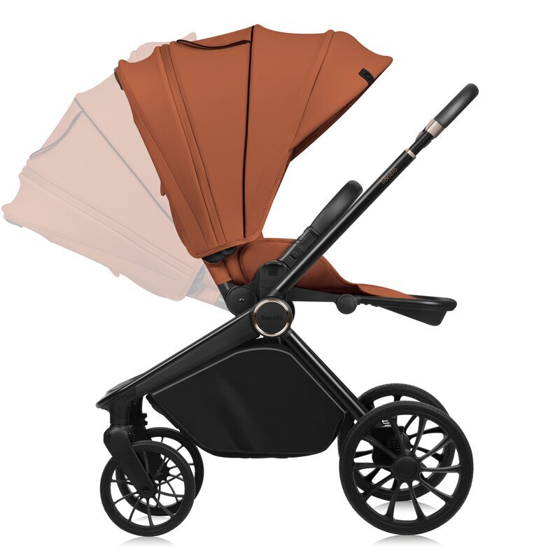 Lionelo Carucior 2 in 1 Mika Plus Cadru din aluminiu Cu landou intarit si salteluta moale Reversibil Cu sistem de ventilatie 3D Cu accesorii Sarcina maxima 22 kg Standard de siguranta EN1888-1 maro