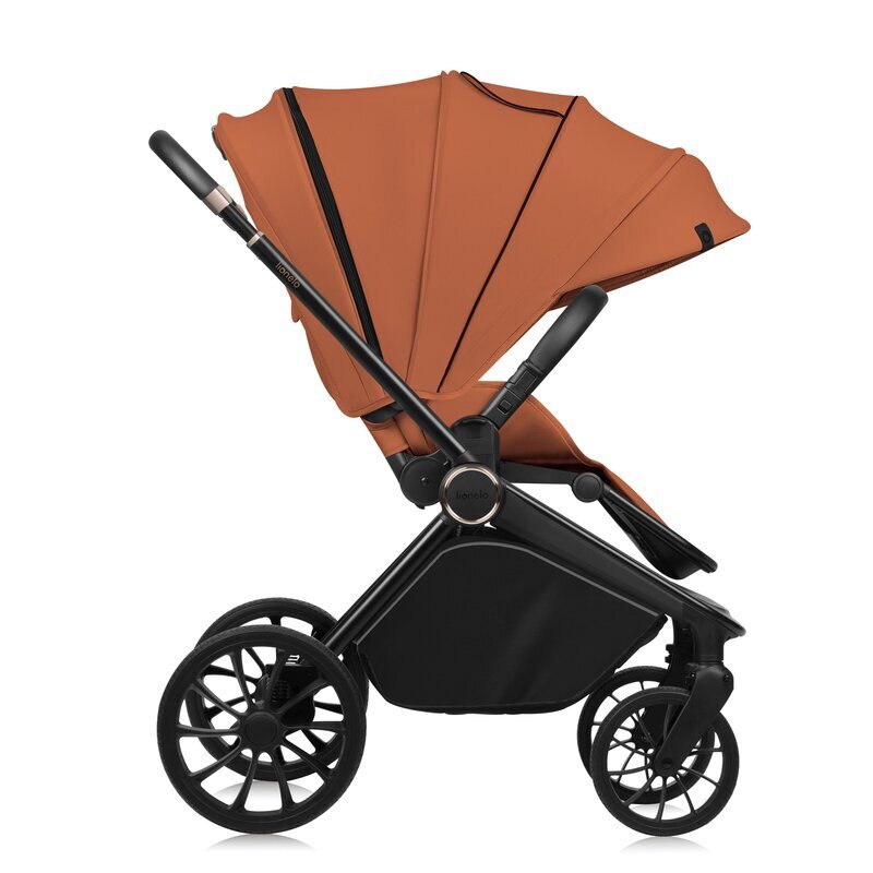 Lionelo Carucior 2 in 1 Mika Plus Cadru din aluminiu Cu landou intarit si salteluta moale Reversibil Cu sistem de ventilatie 3D Cu accesorii Sarcina maxima 22 kg Standard de siguranta EN1888-1 maro