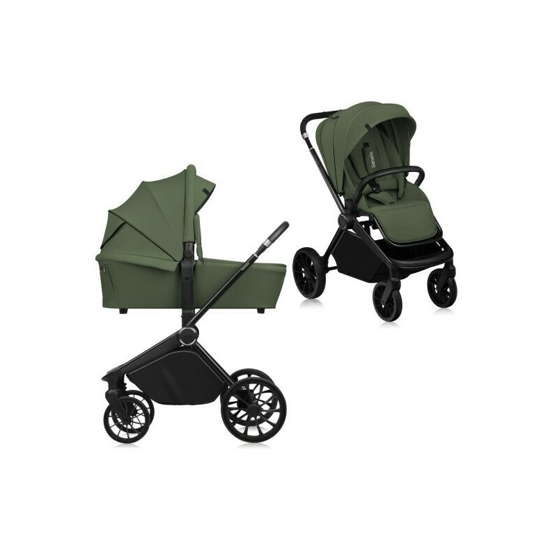 Lionelo Carucior 2 in 1 Mika Plus Cadru din aluminiu Cu landou intarit si salteluta moale Reversibil Cu sistem de ventilatie 3D Cu accesorii Sarcina maxima 22 kg Standard de siguranta EN1888-1 verde