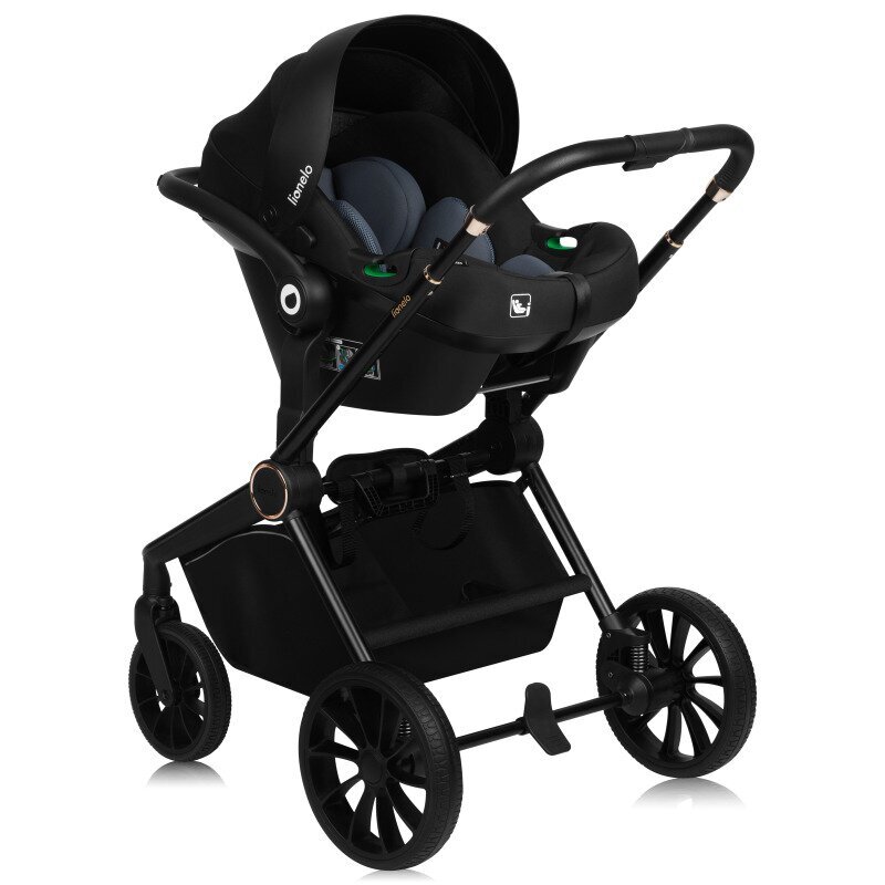 Lionelo Carucior 3 in 1 Mika Plus cadru din aluminiu landou intarit si salteluta moale scoica auto testata ADAC reversibil sistem de ventilatie 3D accesorii pana la 22 kg EN1888-1 EN1888-2 EN1466 ECE R129 Maro