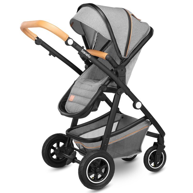 Lionelo Carucior Amber 2 in 1 Cadru aluminiu Cu landou intarit si salteluta moale Reversibil Maner ajustabil Huse pentru picioare ploaie Plasa de tantari Geanta parinti Sarcina maxima 22 kg Standard de siguranta EN1888-1 gri deschis