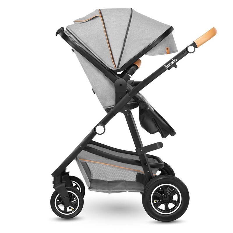 Lionelo Carucior Amber 2 in 1 Cadru aluminiu Cu landou intarit si salteluta moale Reversibil Maner ajustabil Huse pentru picioare ploaie Plasa de tantari Geanta parinti Sarcina maxima 22 kg Standard de siguranta EN1888-1 gri deschis