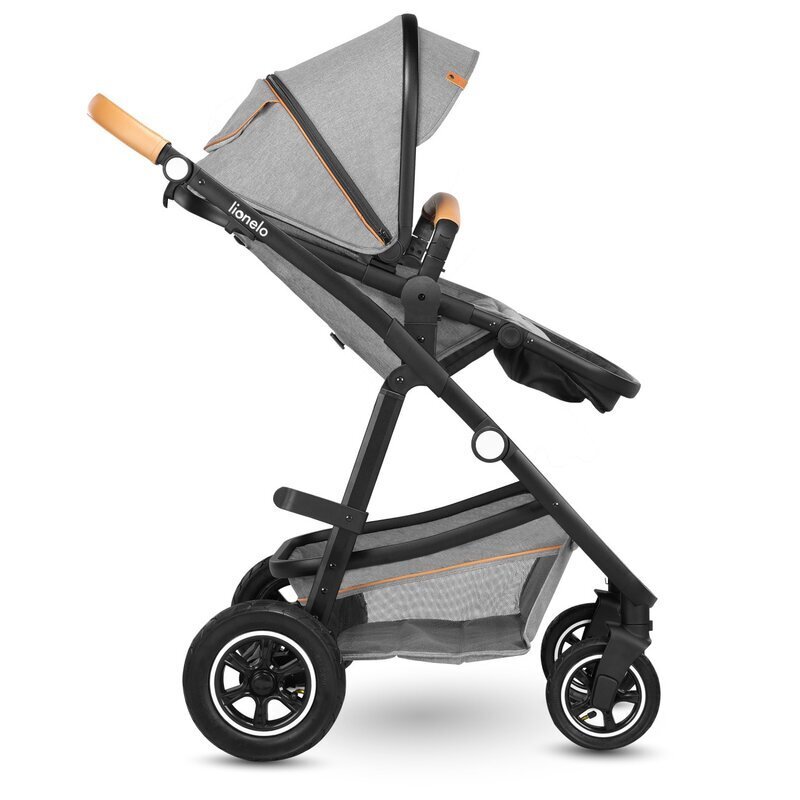 Lionelo Carucior Amber 2 in 1 Cadru aluminiu Cu landou intarit si salteluta moale Reversibil Maner ajustabil Huse pentru picioare ploaie Plasa de tantari Geanta parinti Sarcina maxima 22 kg Standard de siguranta EN1888-1 gri deschis
