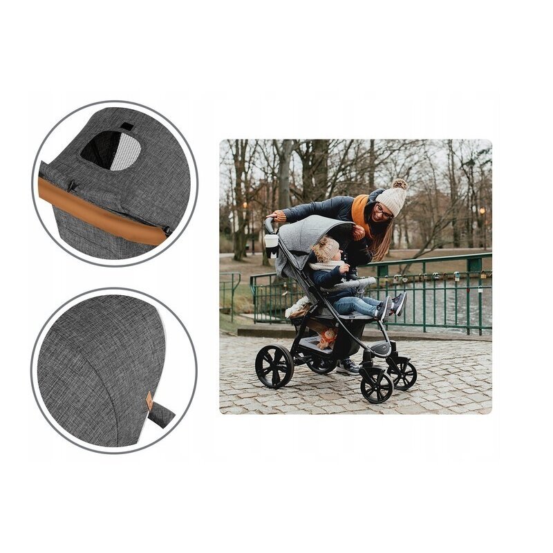 Lionelo Carucior pentru copii Annet Plus Gri Caramel cu accesorii si capotina XXL reglabila 0-22 kg conform cu standardele europene de securitate