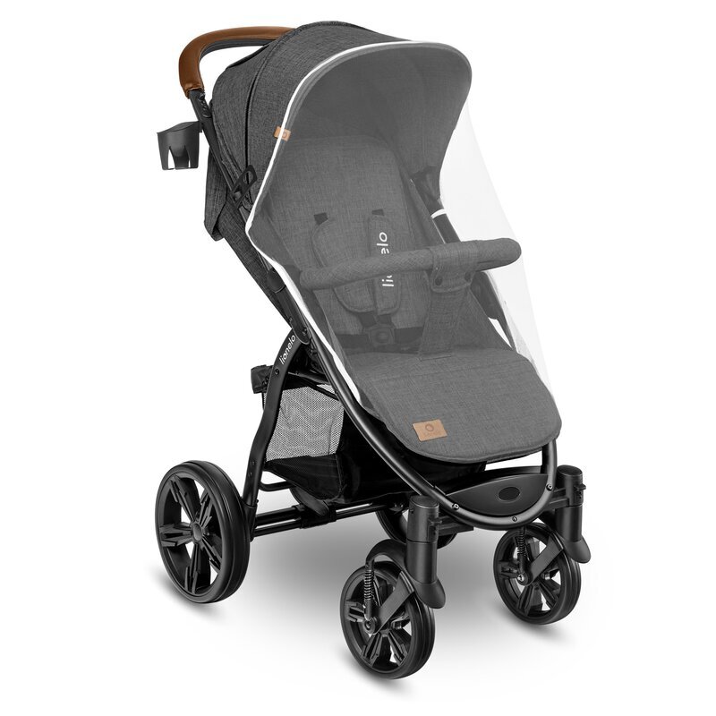 Lionelo Carucior pentru copii Annet Plus Gri Caramel cu accesorii si capotina XXL reglabila 0-22 kg conform cu standardele europene de securitate