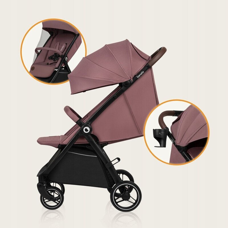 Lionelo Carucior pentru copii Ingrid Roz sport capotina impermeabila cu filtru UPF50+ pana la 22 kg spatar reglabil suport pahar si plasa de tantari sistem pentru pliere automata
