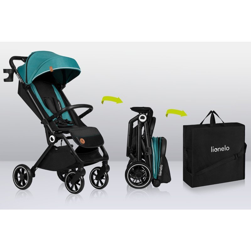 Lionelo Carucior sport Cloe Cu accesorii Cadru din aluminiu Sarcina maxim 22 kg Usor Pliere compacta pentru avion cu o singura mana Ideal pentru toate tipurile de suprafete 6 luni+ verde smarald