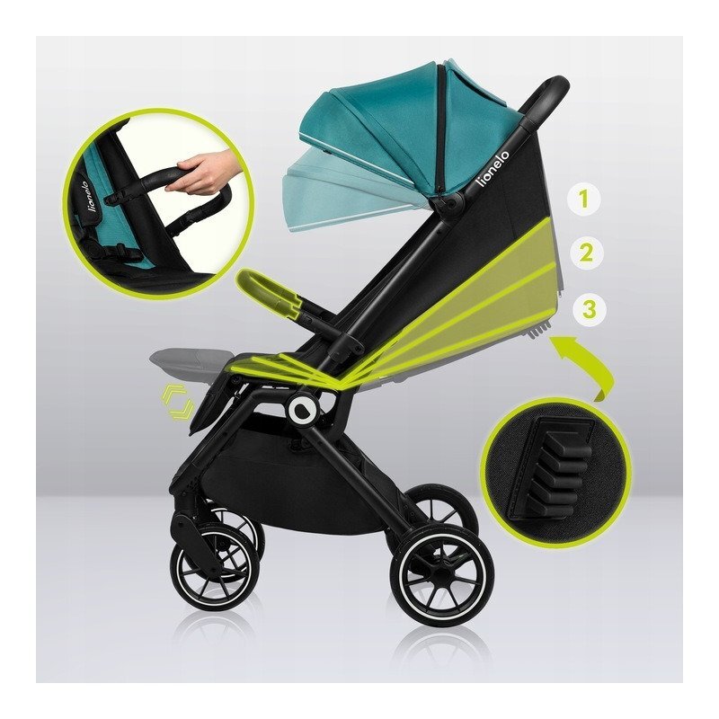Lionelo Carucior sport Cloe Cu accesorii Cadru din aluminiu Sarcina maxim 22 kg Usor Pliere compacta pentru avion cu o singura mana Ideal pentru toate tipurile de suprafete 6 luni+ verde smarald