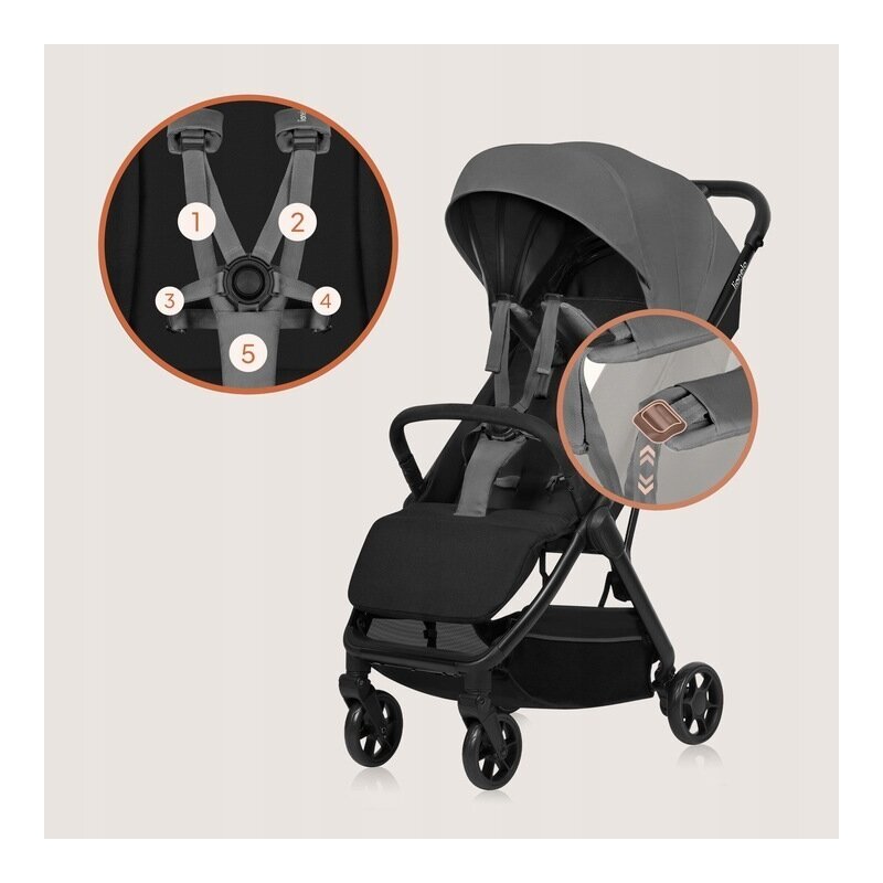 Lionelo Carucior sport Julie Air Gri greutate redusa 7.5 kg sustine 22 kg 6 luni+ capotina impermeabila protectie SPF 50+ include suport sticla pliere compacta conform cu EN1888-1 si EN1888-2