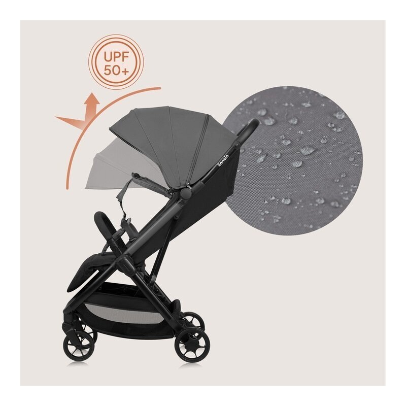 Lionelo Carucior sport Julie Air Gri greutate redusa 7.5 kg sustine 22 kg 6 luni+ capotina impermeabila protectie SPF 50+ include suport sticla pliere compacta conform cu EN1888-1 si EN1888-2