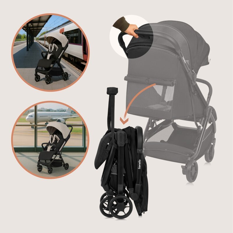 Lionelo Carucior sport Julie Air Negru Onyx greutate redusa 7.5 kg sustine 22 kg 6 luni+ capotina impermeabila protectie SPF 50+ include suport sticla pliere compacta conform cu EN1888-1 si EN1888-2