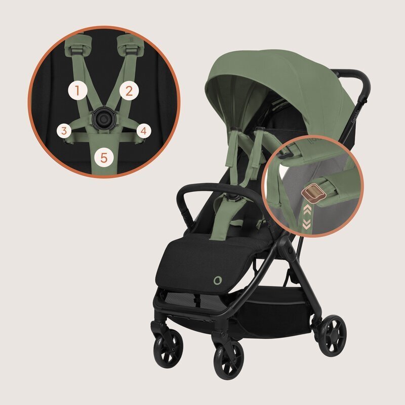Lionelo Carucior sport Julie Air Verde Sage greutate redusa 75 kg sustine 22 kg 6 luni+ capotina impermeabila protectie SPF 50+ include suport sticla pliere compacta conform cu EN1888-1 si EN1888-2