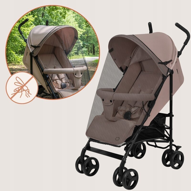 Lionelo Carucior sport pentru copii Elia Bej Taupe cu plasa de tantari suport de picioare reglabil spatar ajustabil in 4 pozitii capotina XXL pliere tip umbrela capacitate 15 kg 6 luni+