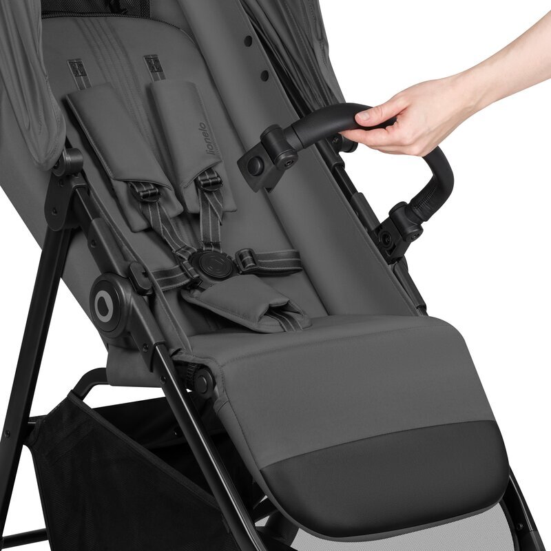 Lionelo Carucior sport pentru copii Emerald gri pliere cu o mana copertina XXL UPF 50+ spatar reglabil suspensie completa roti EVA 6-48 luni greutate admisa 22 kg