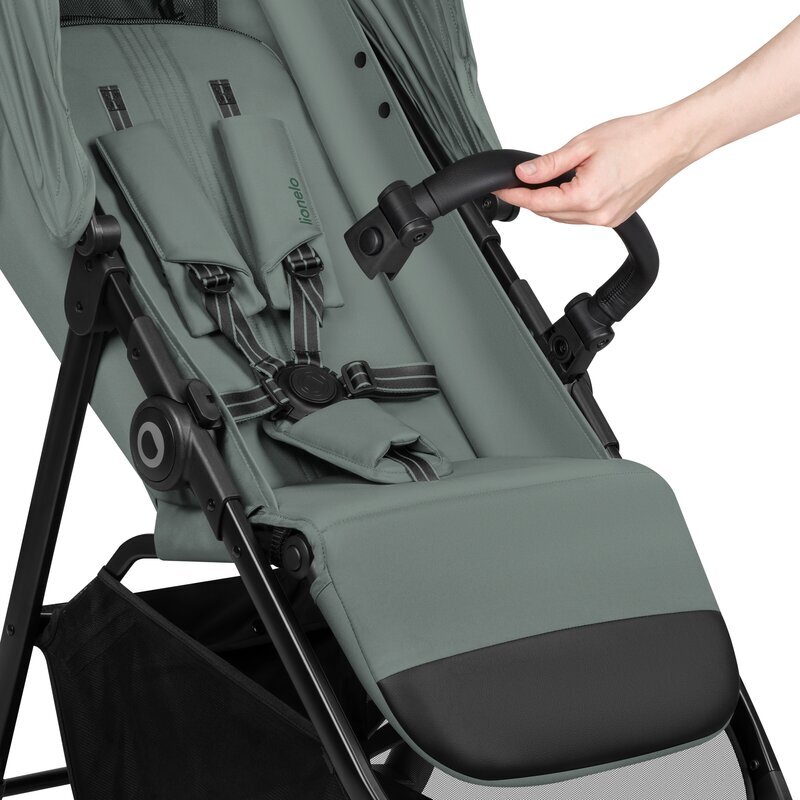Lionelo Carucior sport pentru copii Emerald verde pliere cu o mana copertina XXL UPF 50+ spatar reglabil suspensie completa roti EVA 6-48 luni greutate admisa 22 kg