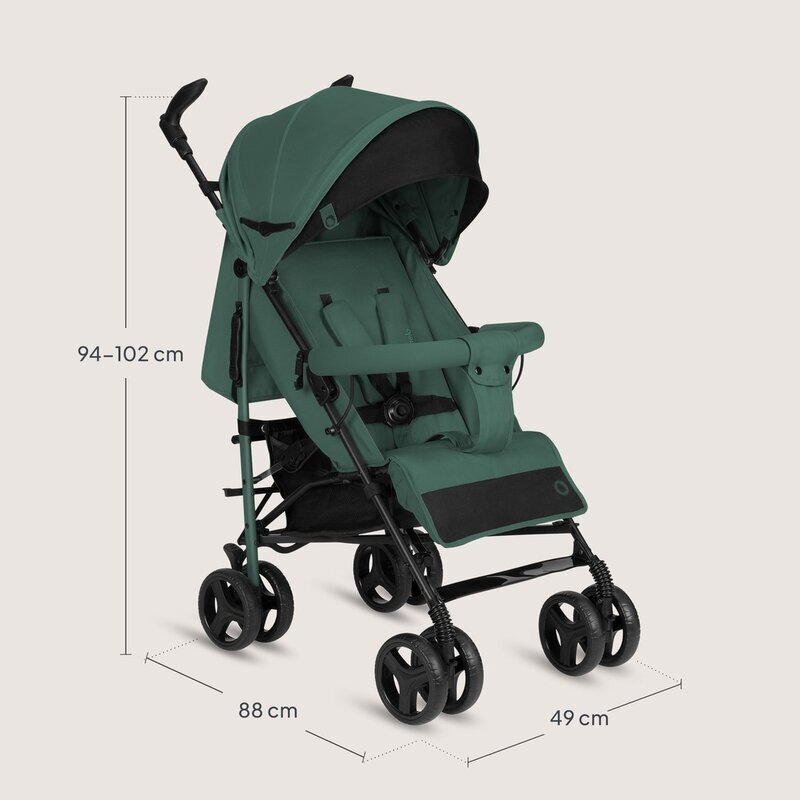Lionelo Carucior sport pentru copii Irma Verde Smarald compact spatar ajustabil in 4 pozitii suport picioare reglabil manere rotative pliere tip umbrela 6-36 luni pana la 15 kg
