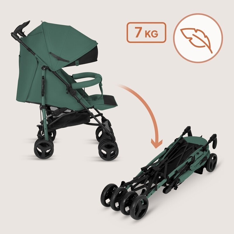 Lionelo Carucior sport pentru copii Irma Verde Smarald compact spatar ajustabil in 4 pozitii suport picioare reglabil manere rotative pliere tip umbrela 6-36 luni pana la 15 kg