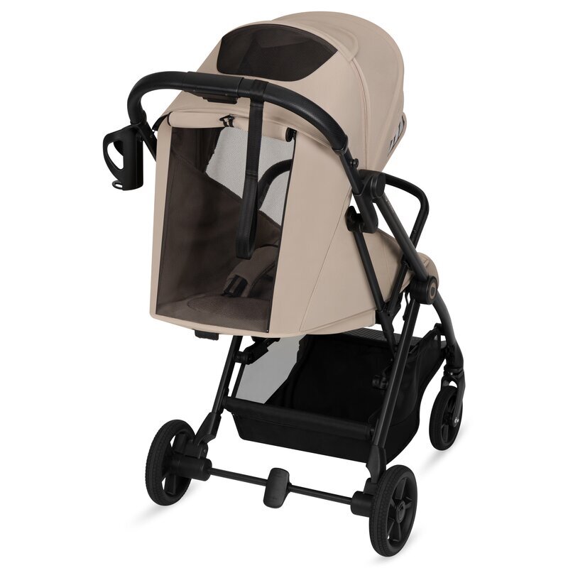 Lionelo Carucior sport pentru copii Tansi bej cu pliere automata ultracompact manevrare cu o mana roti cu tehnologie GravelTech spatar si suport picioare reglabile 6-48 luni greutate admisa 22 kg