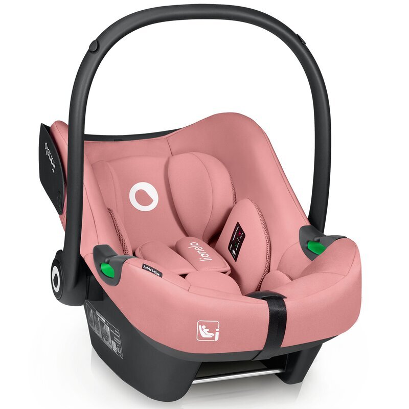 Lionelo coica auto i-Size Astrid Roz 0-13 Kg 40-87 cm maner si capotina reglabile protectie laterala avansata salteluta confortabila testat ADAC Conform cu standardul R129