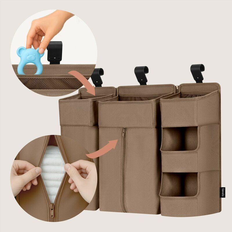 Lionelo Organizator multifunctional Sidepocket L Bej 3 parti independente cu multiple buzunare universal 58x11x58 cm