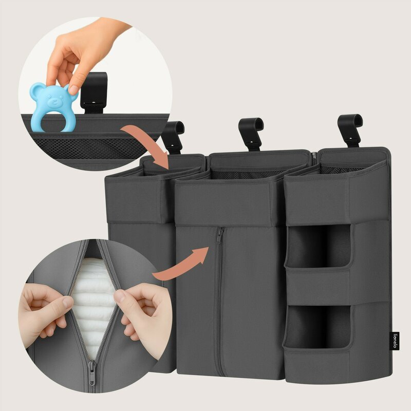 Lionelo Organizator multifunctional Sidepocket L Gri 3 parti independente cu multiple buzunare universal 58x11x58 cm