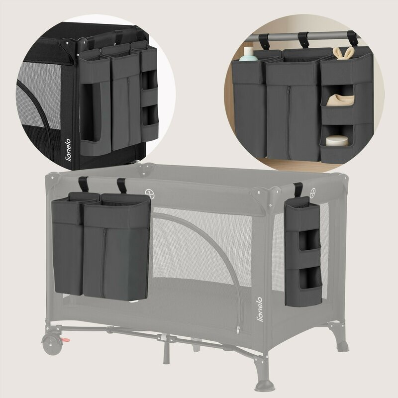 Lionelo Organizator multifunctional Sidepocket L Gri 3 parti independente cu multiple buzunare universal 58x11x58 cm