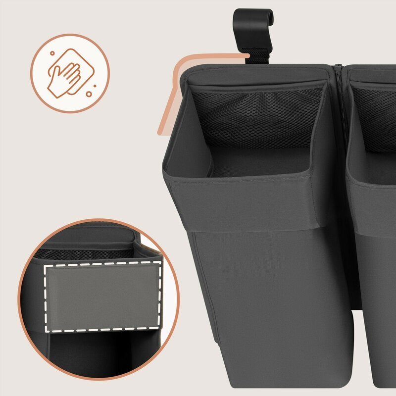 Lionelo Organizator multifunctional Sidepocket L Gri 3 parti independente cu multiple buzunare universal 58x11x58 cm