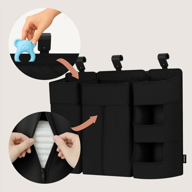 Lionelo Organizator multifunctional Sidepocket L Negru 3 parti independente cu multiple buzunare universal 58x11x58 cm