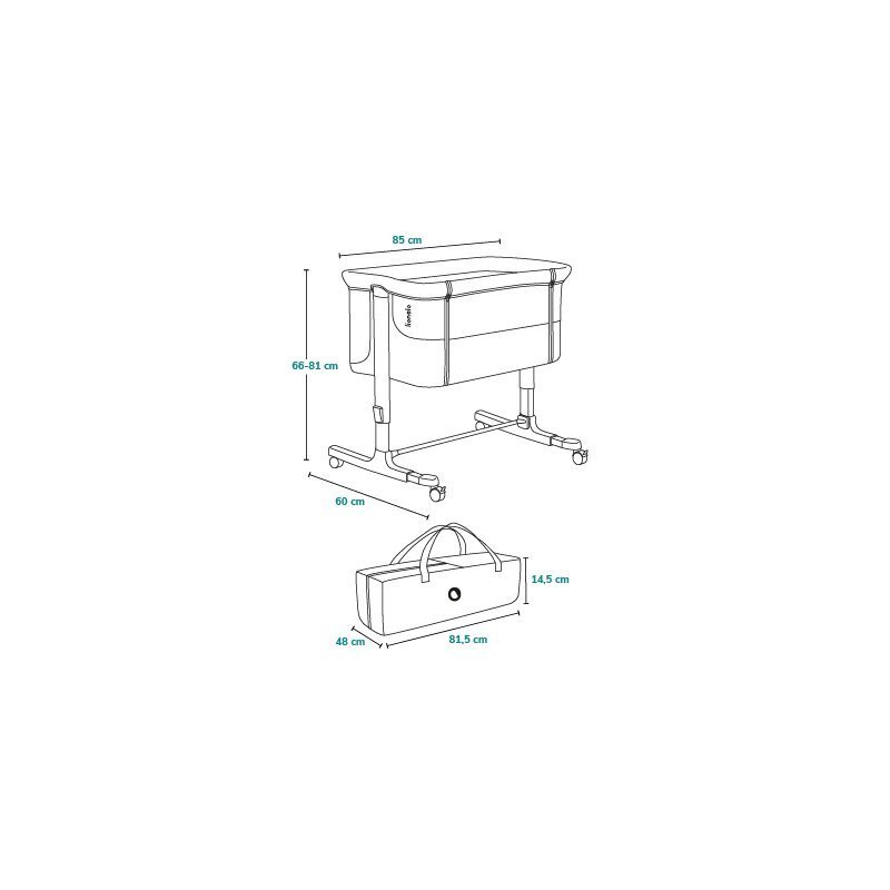 Lionelo Patut co-sleeper 3 in 1 Aurora Bej Taupe cu leganare si setare unghiulara saltea geanta transport reglabil in 5 pozitii pe inaltime greutate suportata 9 kg 85x60x66 cm