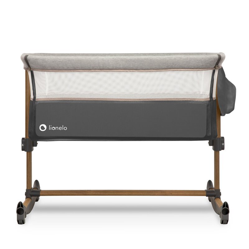 Lionelo Patut co-sleeper Leonie Grey Sand cu sistem de leganare setare unghiulara reglabil pe inaltime conform cu standardele europeane de securitate EN1130 si EN16890